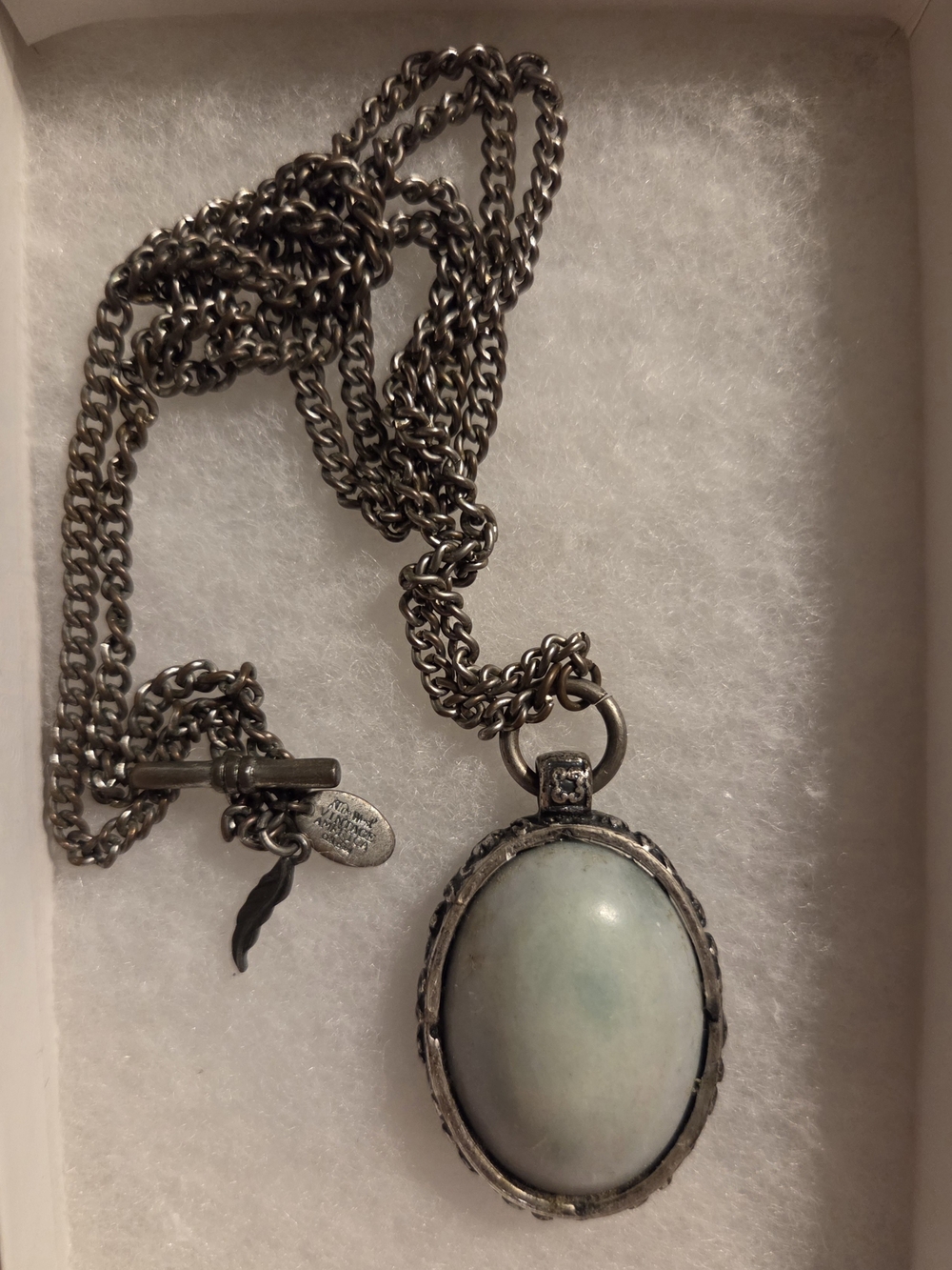 Lucky Brand Silver Necklace with Pale Blue Oval Stone Pendant